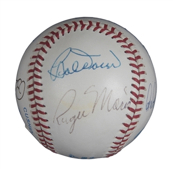 Hall of Famers and Stars 7 Signature OAL Bobby Brown Baseball Including a Large Roger Maris and Billy Martin (PSA/DNA)